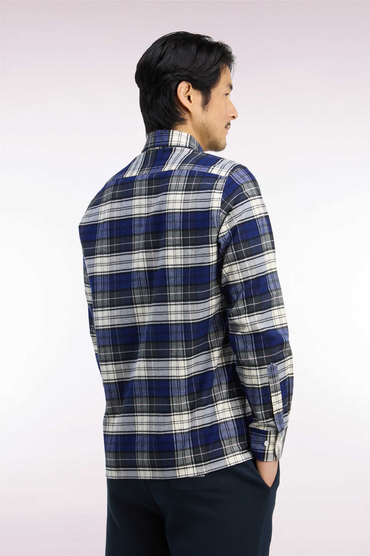 Green and navy cotton check shirt, straight cut