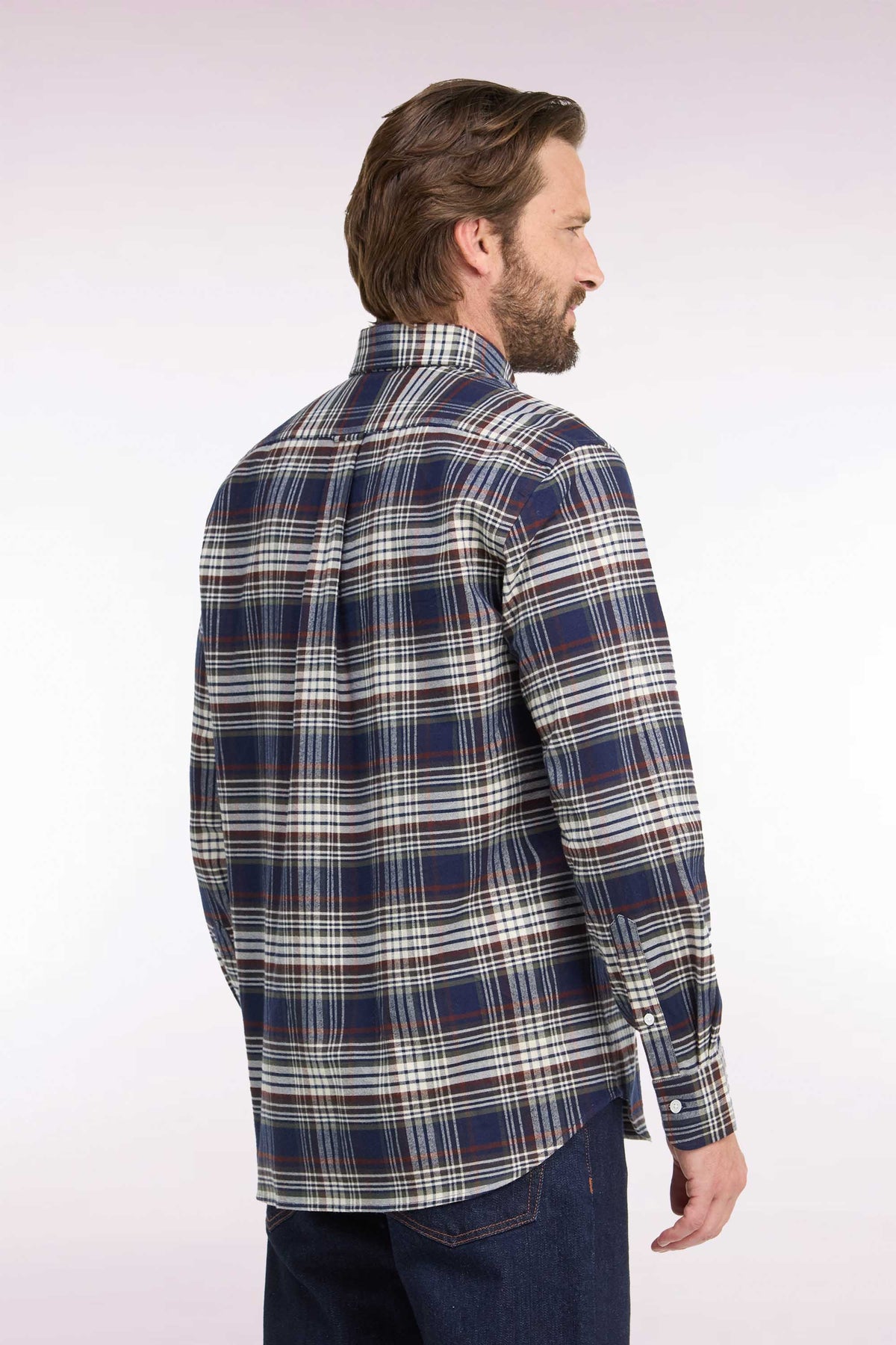 Straight-fit navy checked cotton flannel shirt