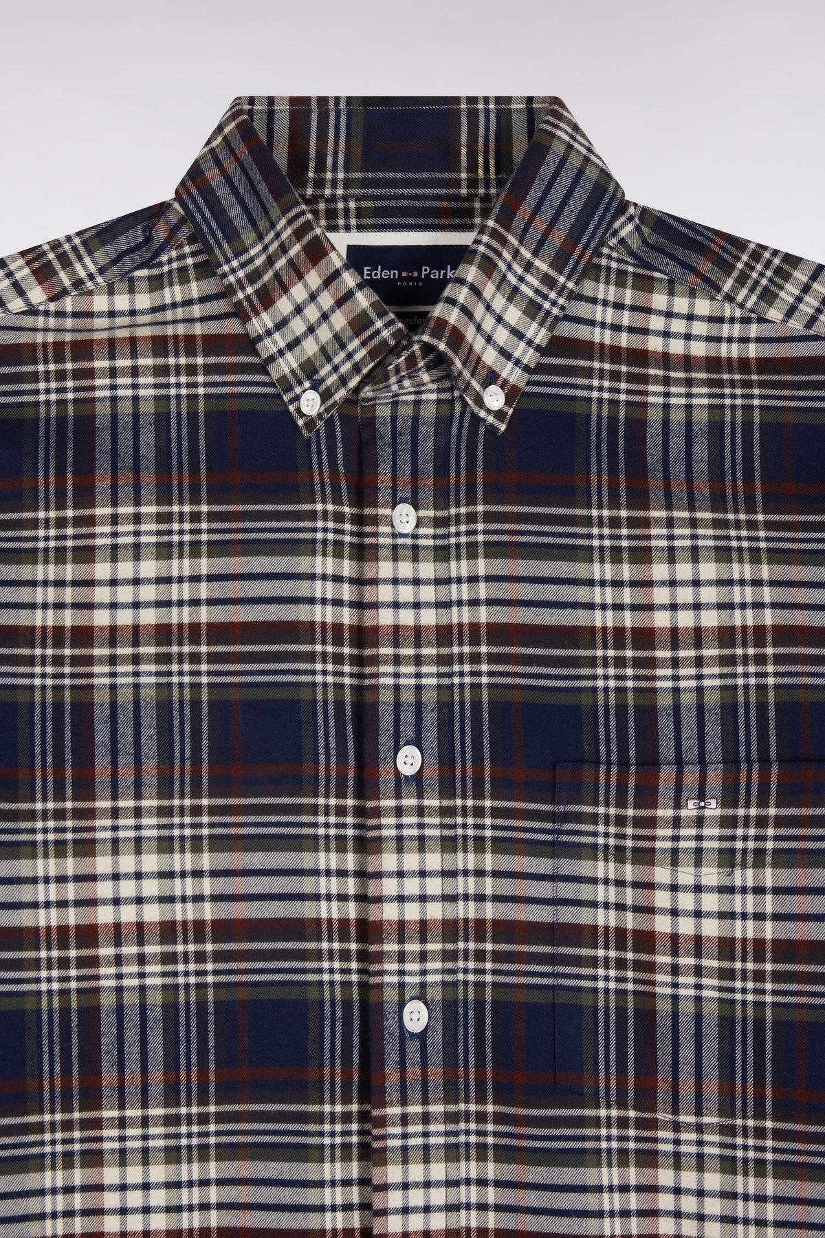 Straight-fit navy checked cotton flannel shirt