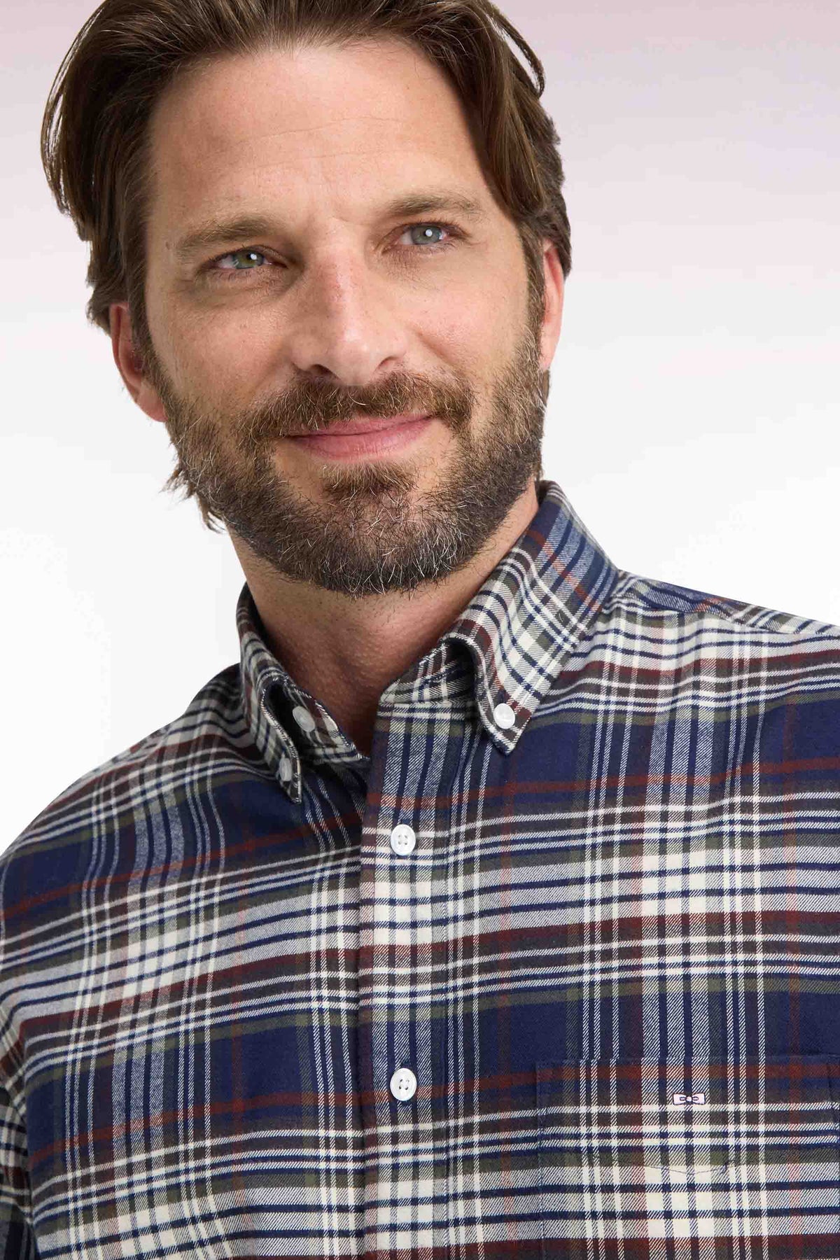 Straight-fit navy checked cotton flannel shirt