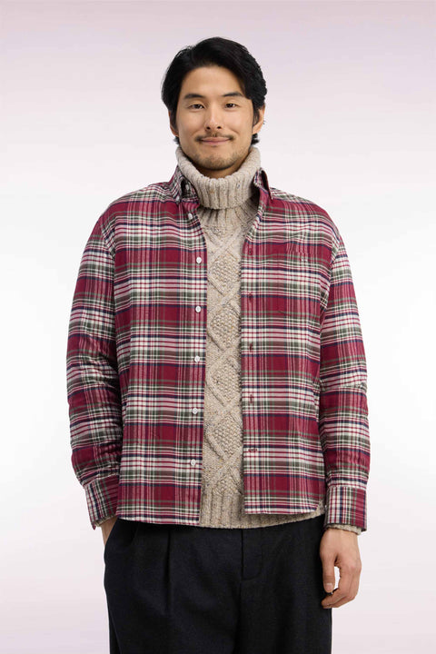 Straight-fit red checked cotton flannel shirt - Image 3