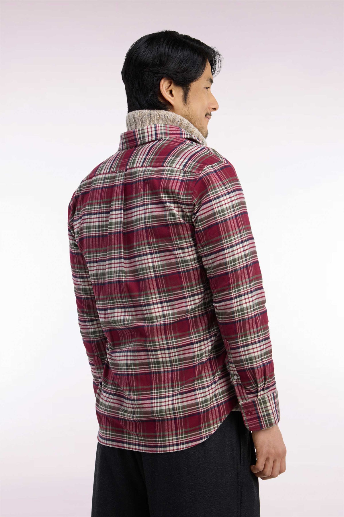 Straight-fit red checked cotton flannel shirt