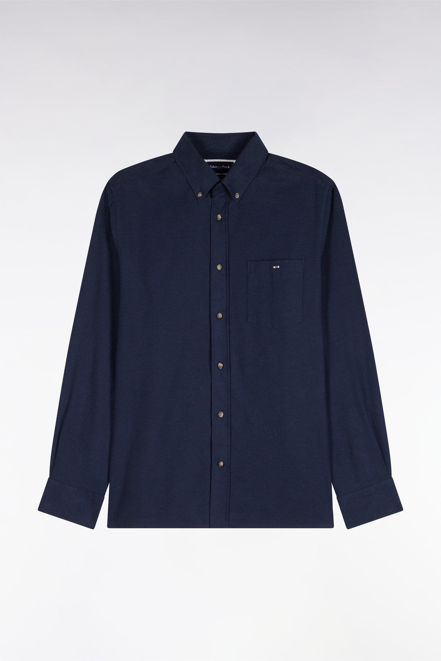 Chemise unie en coton marine coupe droite