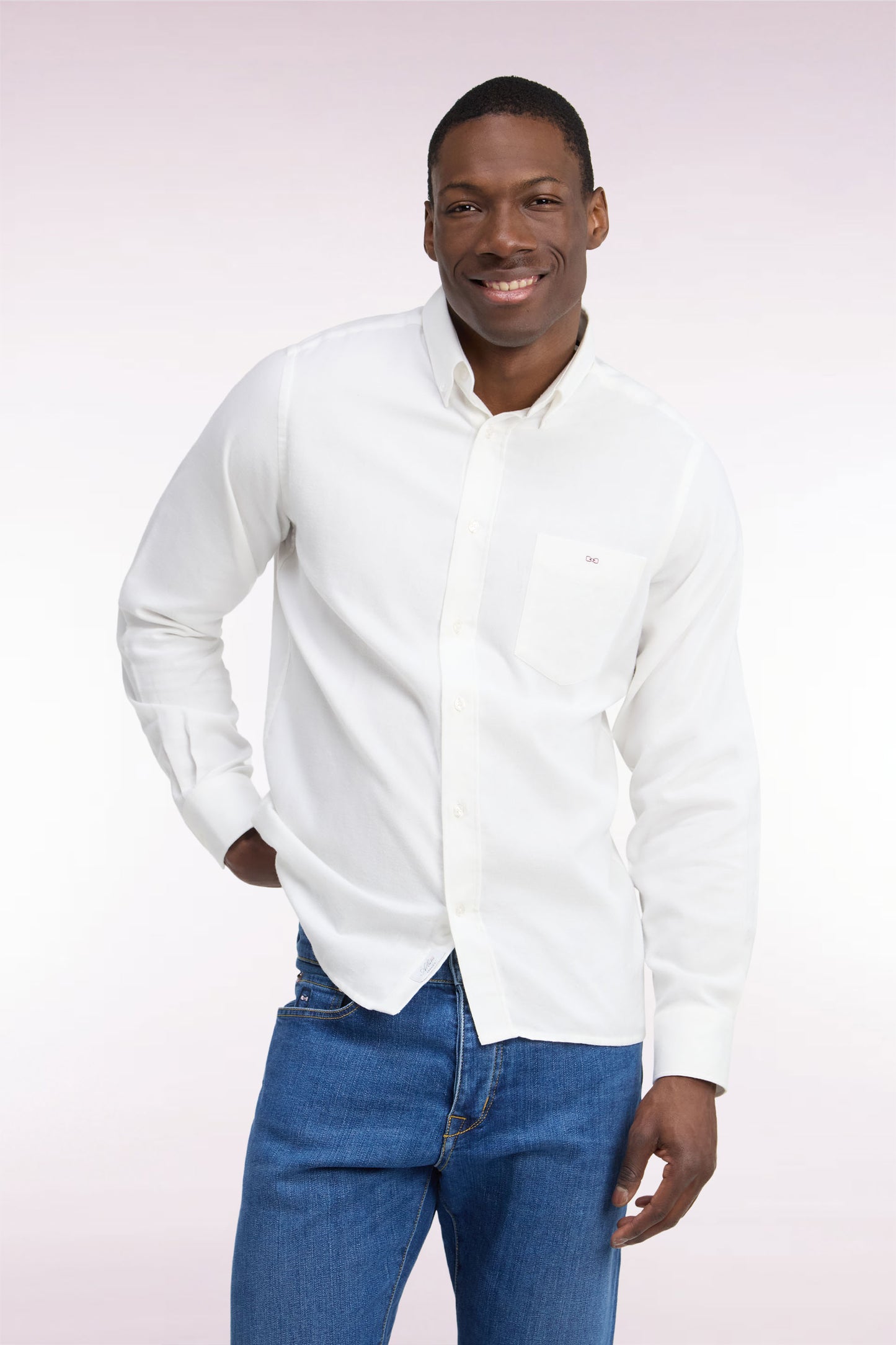 Chemise unie en coton ivoire coupe droite