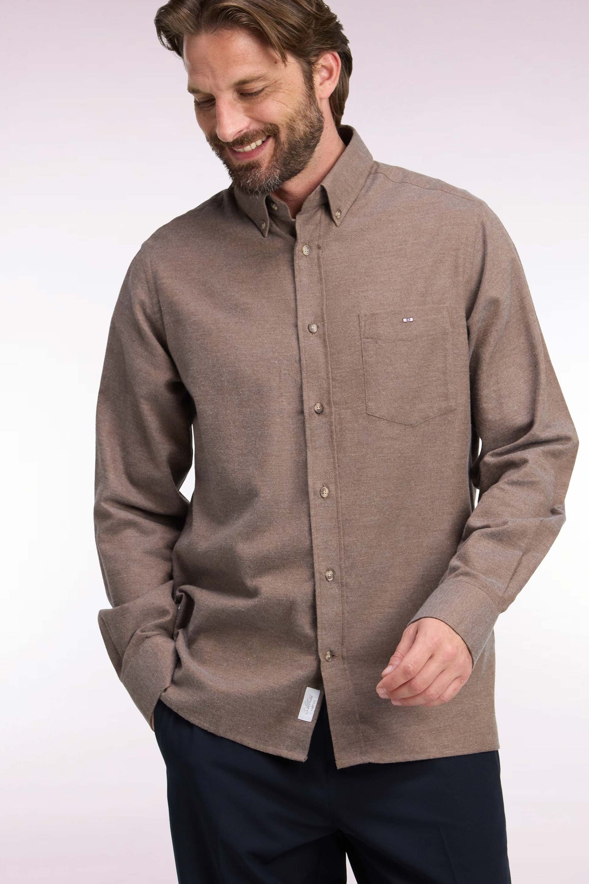 Plain brown cotton straight cut shirt