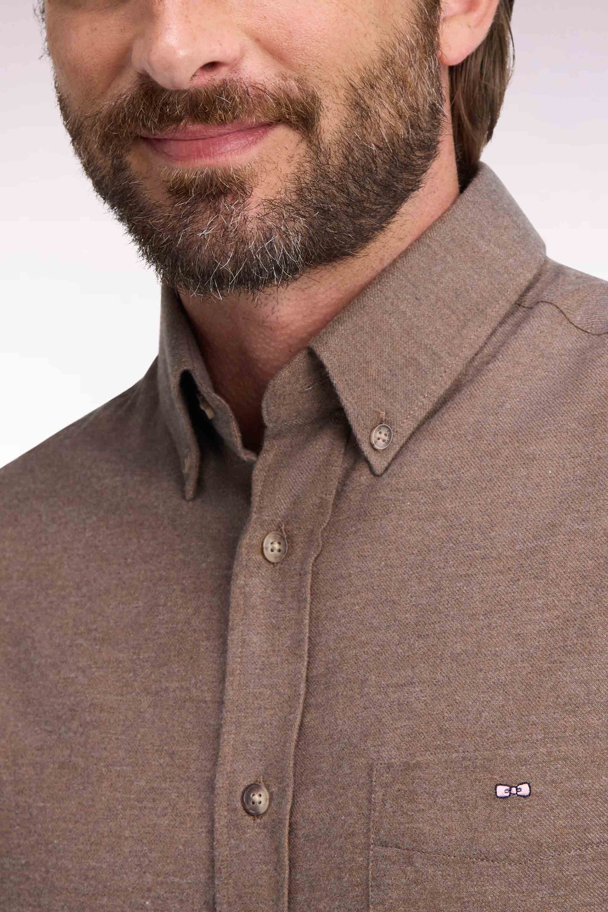 Plain brown cotton straight cut shirt