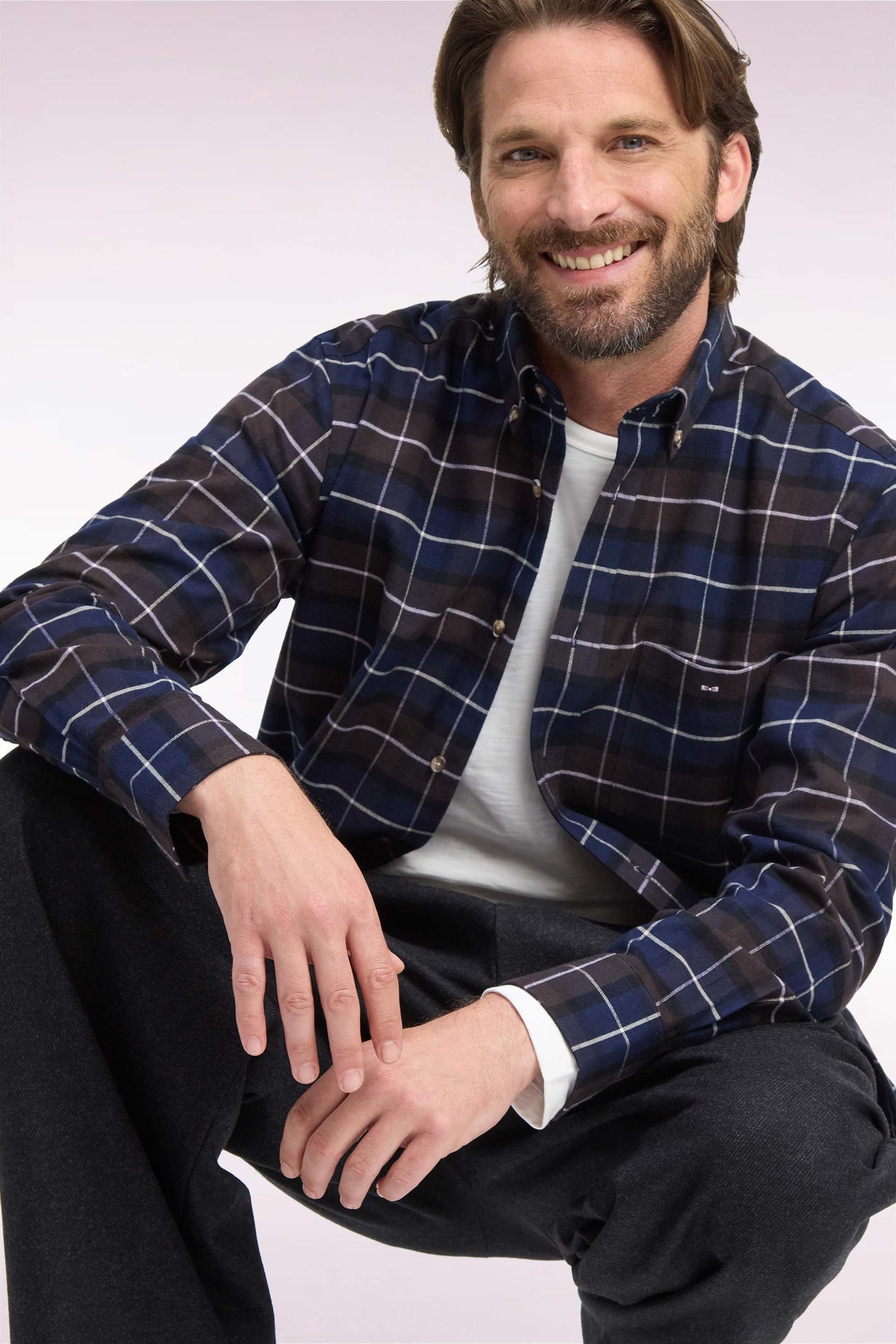 Brown Checked Cotton Flannel Straight Fit Shirt