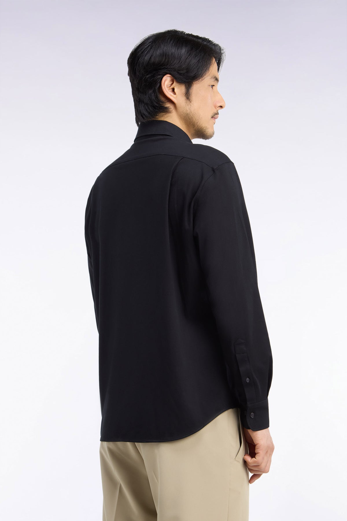 Straight cut black stretch cotton shirt