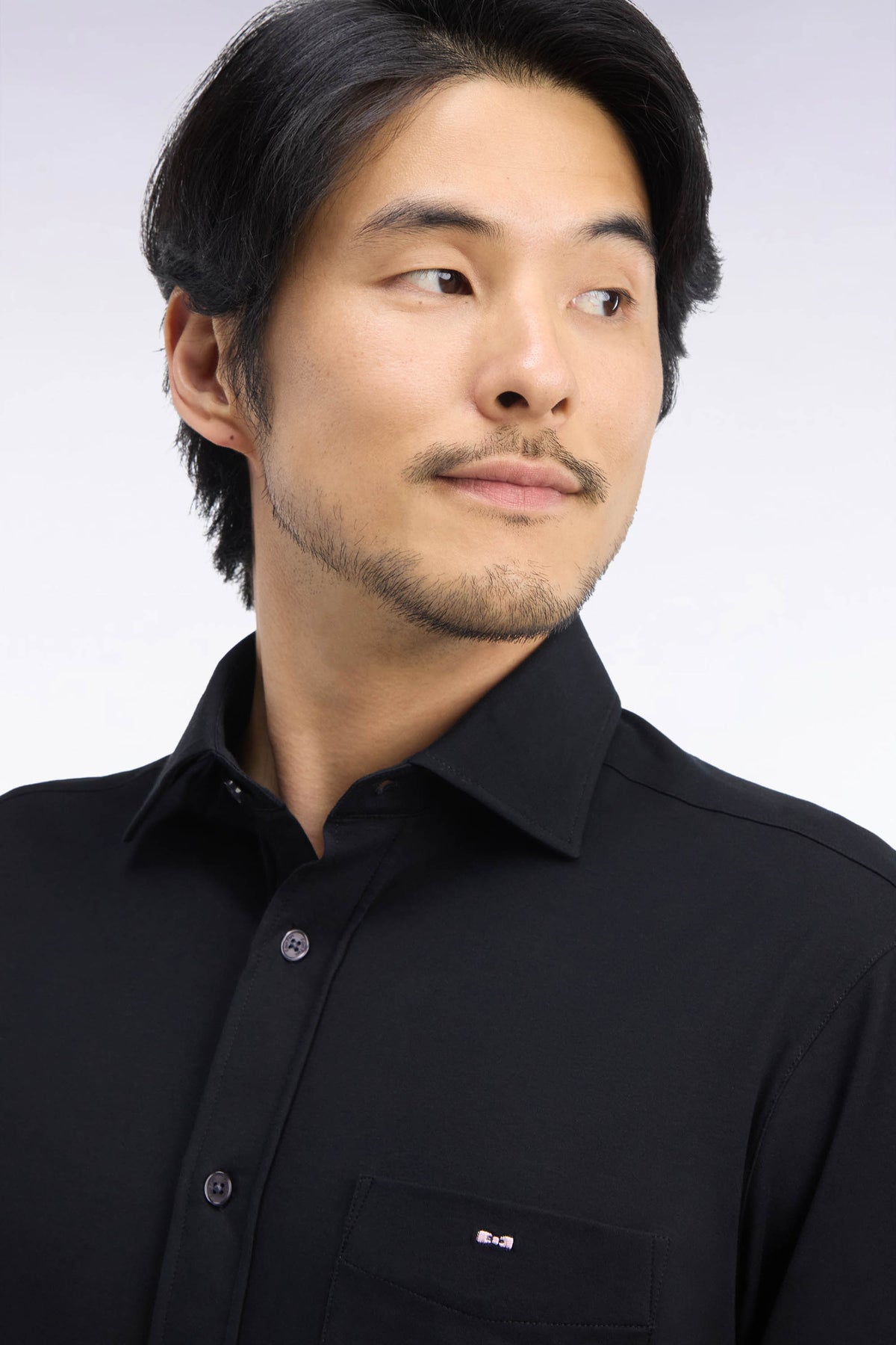 Straight cut black stretch cotton shirt
