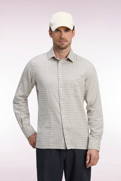 Chemise en coton à carreaux écrue coupe droite - Image 3