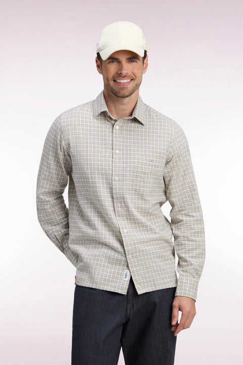 Chemise en coton à carreaux écrue coupe droite - Image 1