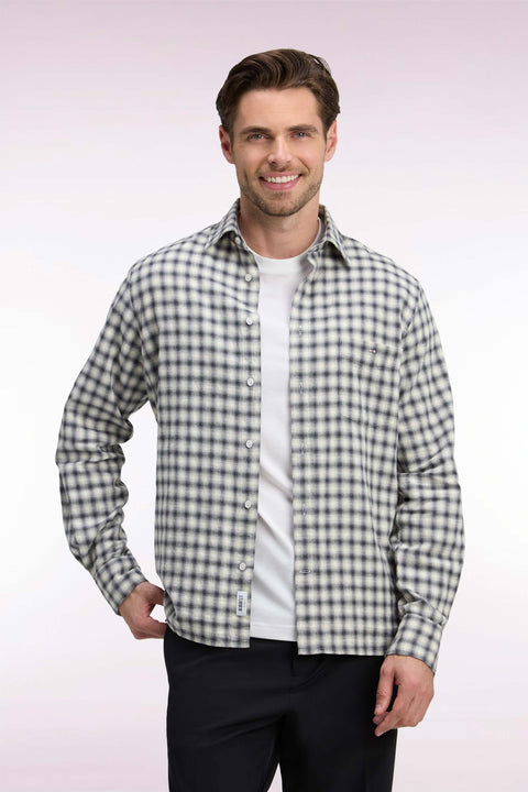 Chemise en coton à carreaux écrue coupe droite - Image 3
