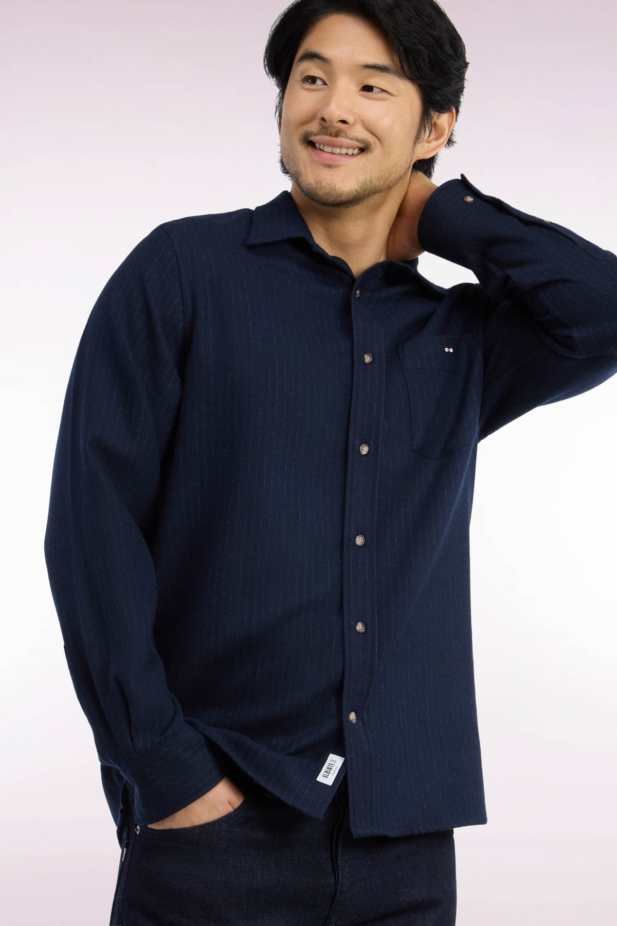 Straight fit navy striped flannel shirt