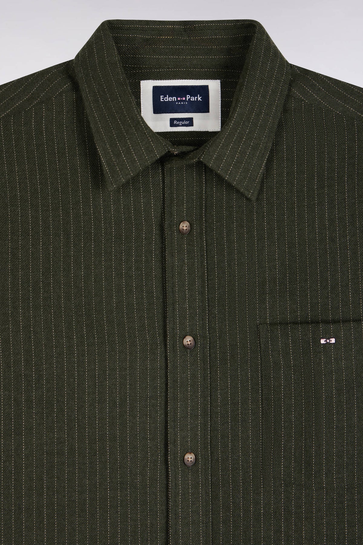 Straight fit khaki striped flannel shirt
