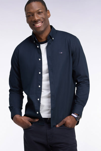 XV de France shirt in navy cotton, back patch, straight cut