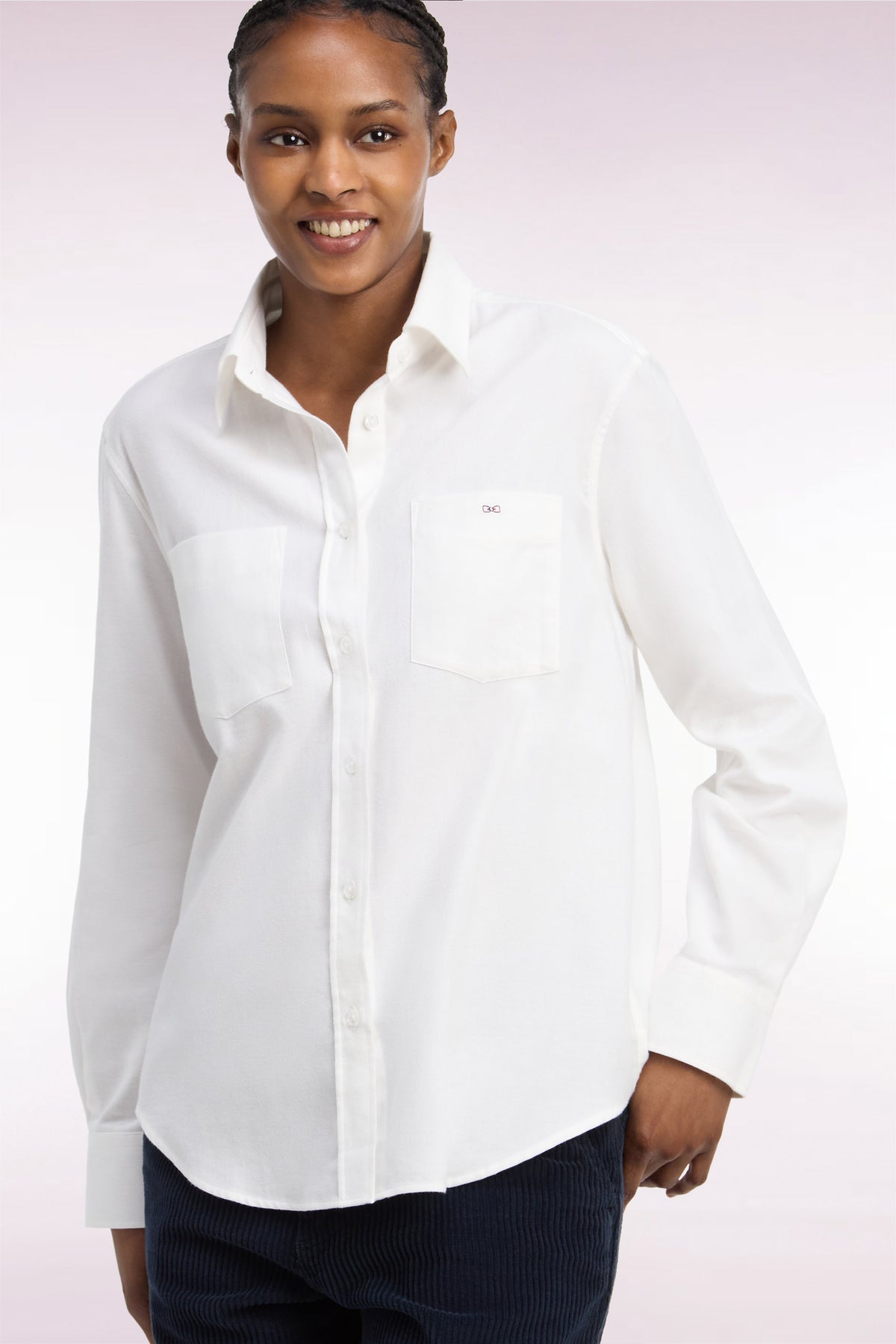 Relaxed fit ecru cotton shirt with patch pockets