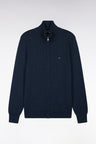 Blue wool and cotton straight cut zipped cardigan