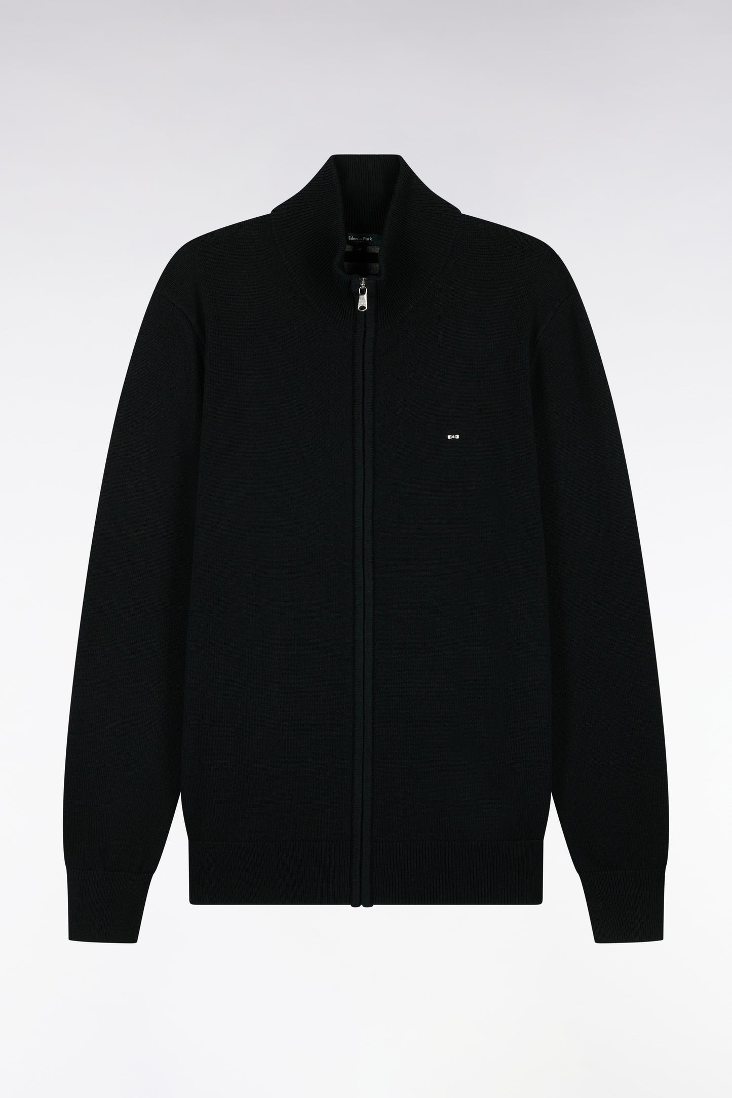 Cardigan zippé en laine et coton noir coupe droite