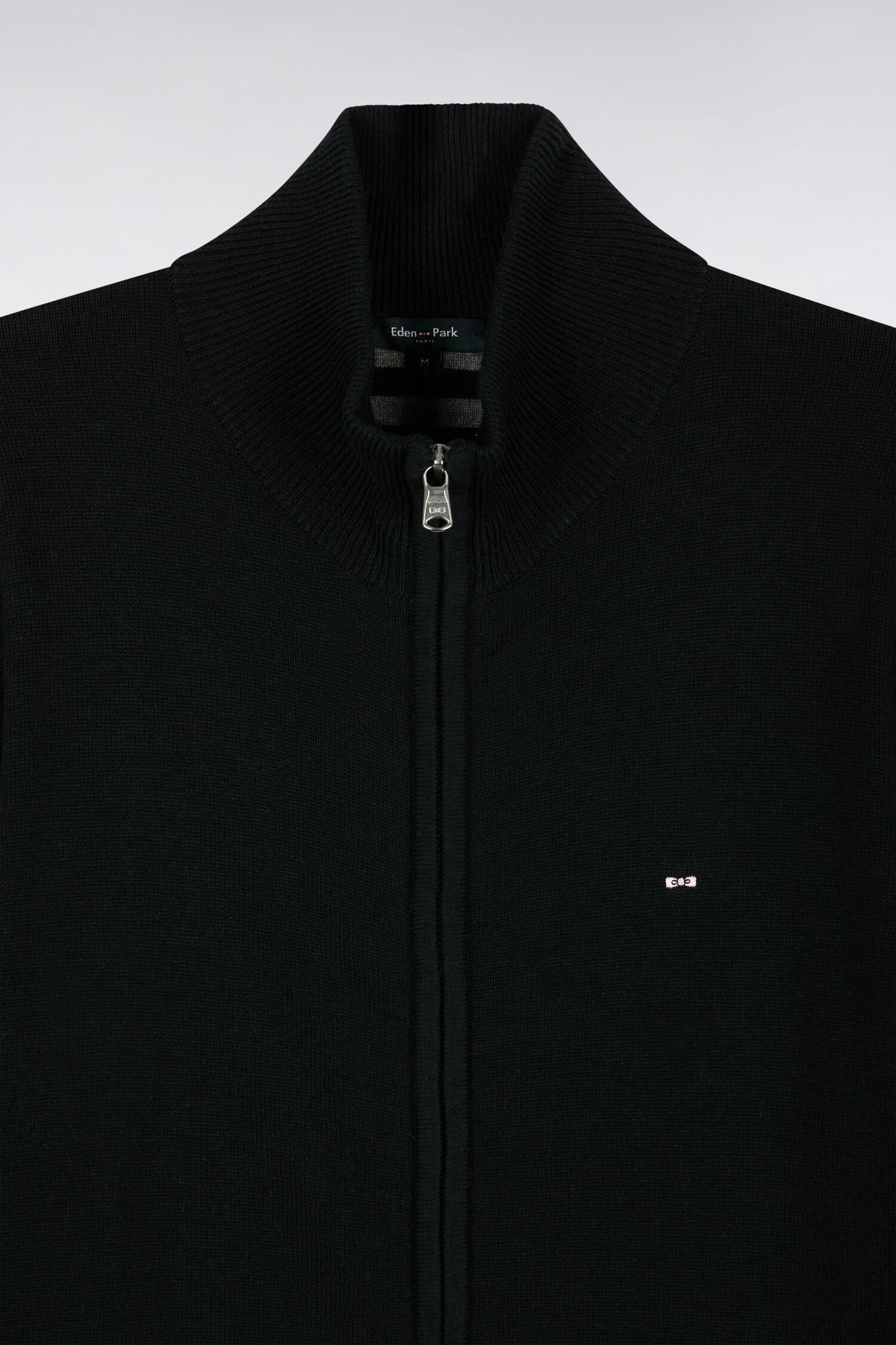 Cardigan zippé en laine et coton noir coupe droite