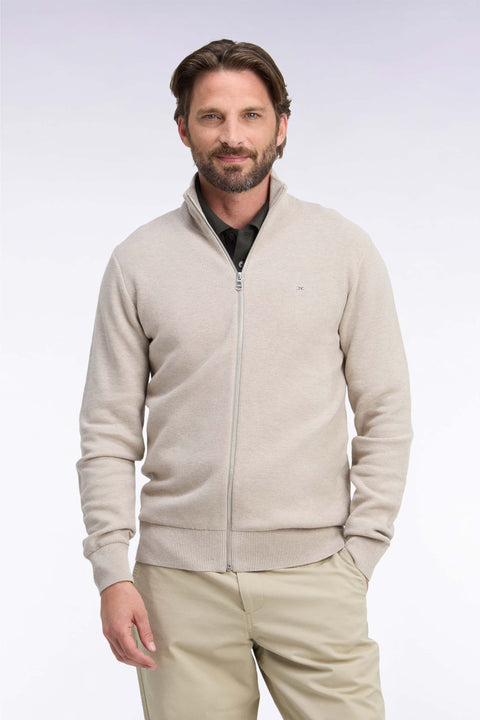 Cardigan zippé en coton beige coupe droite - Image 3