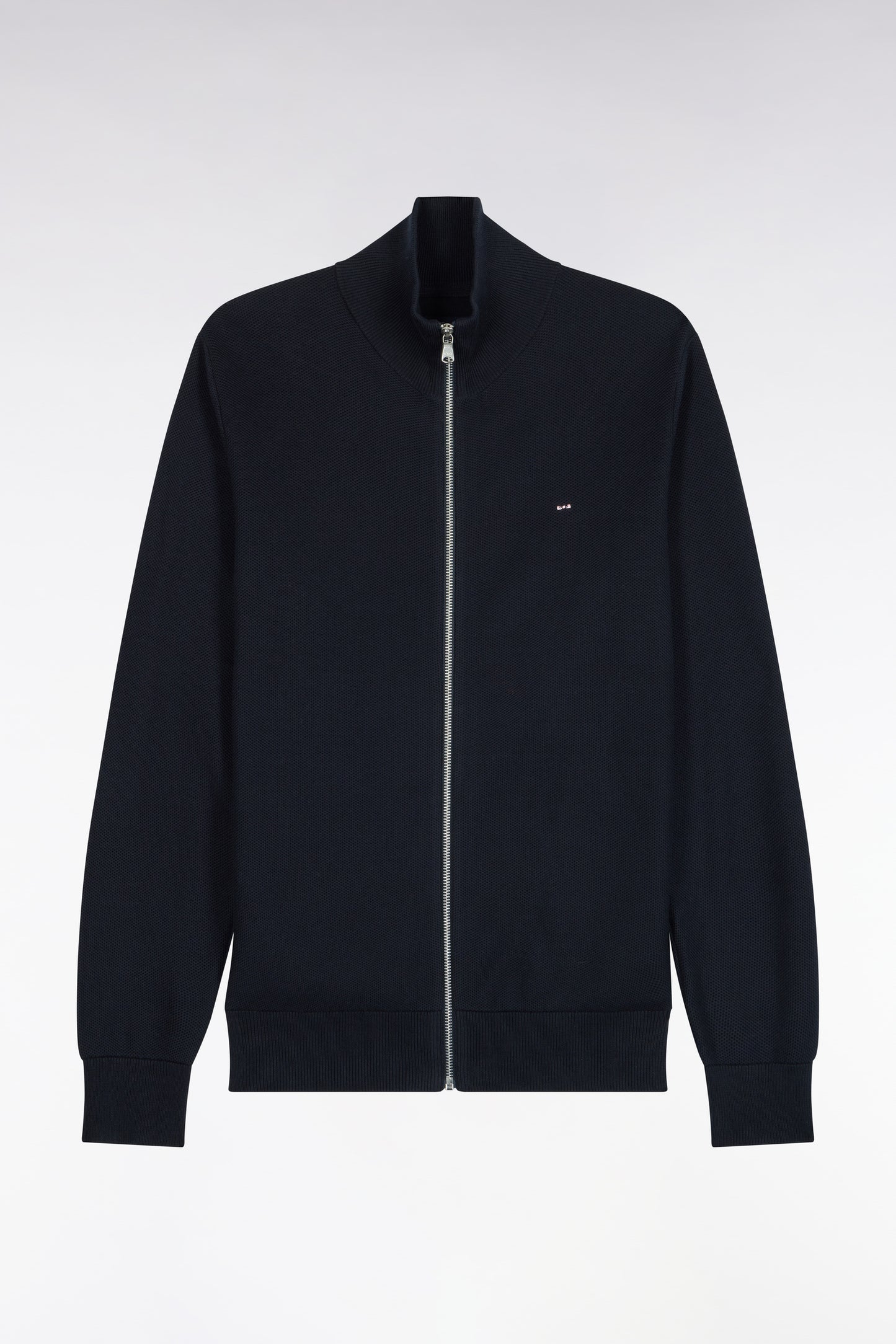Cardigan zippé en coton marine coupe droite