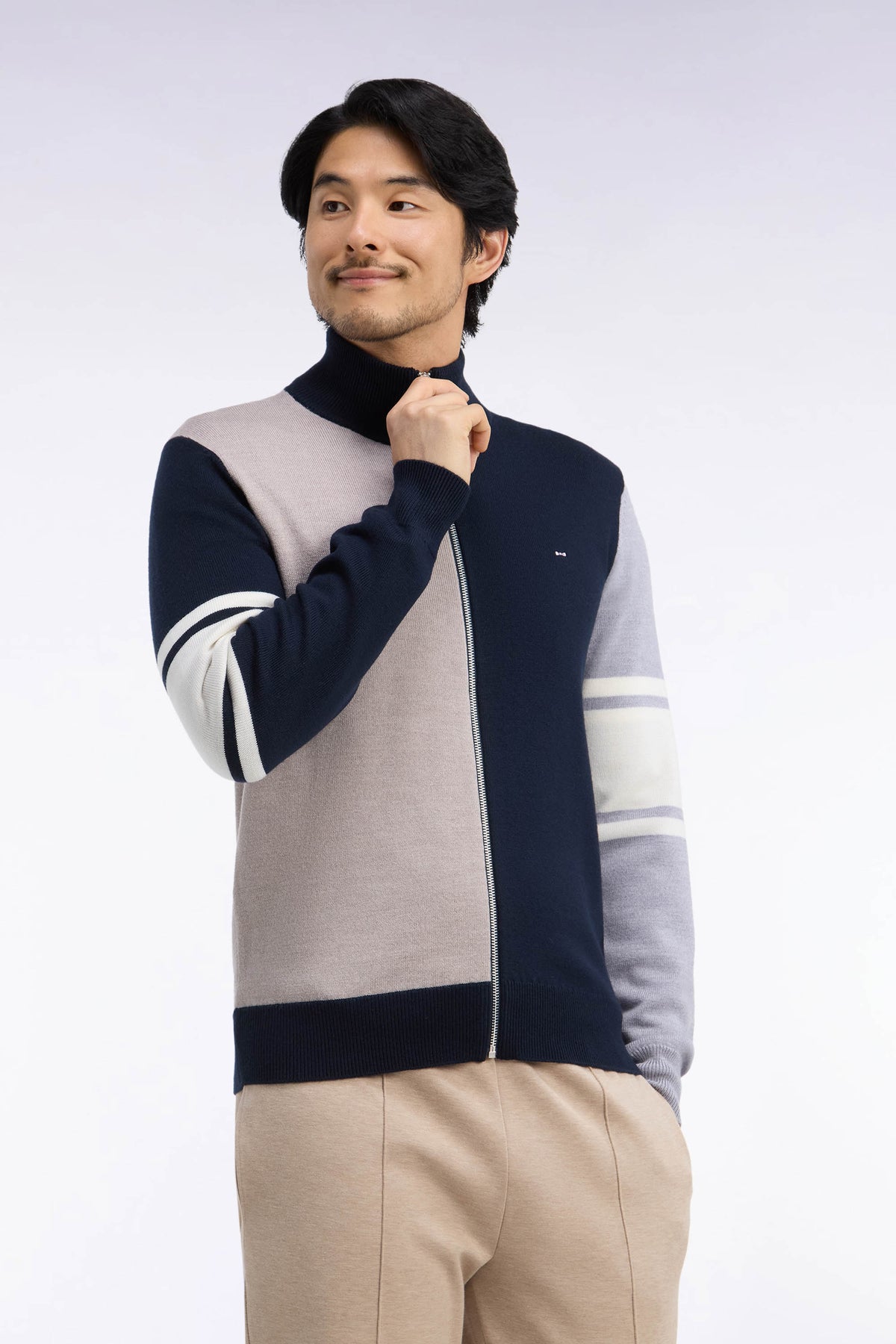 Straight-fit cutout merino wool zipped cardigan