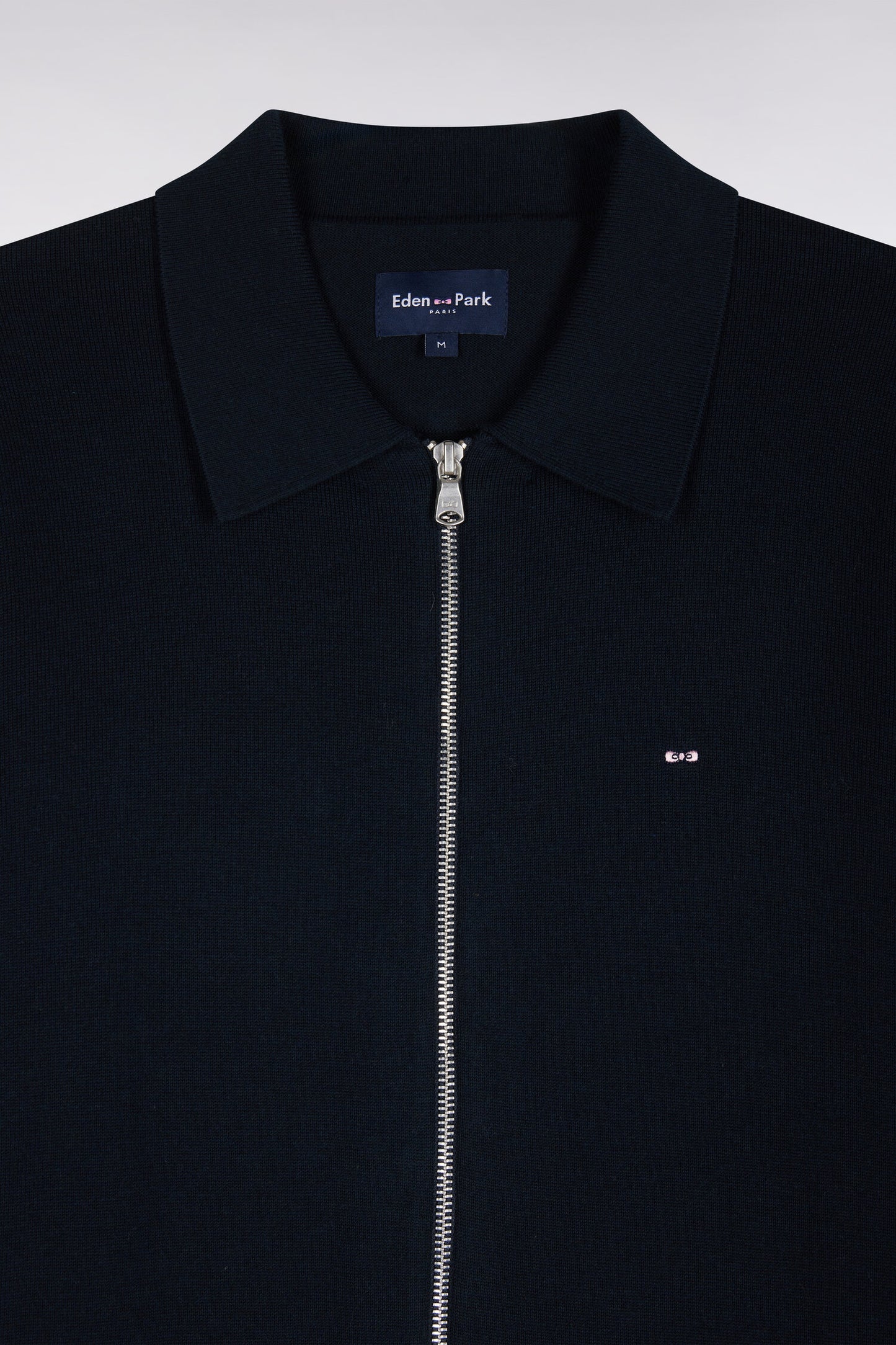 Cardigan zippé en coton et viscose marine coupe droite