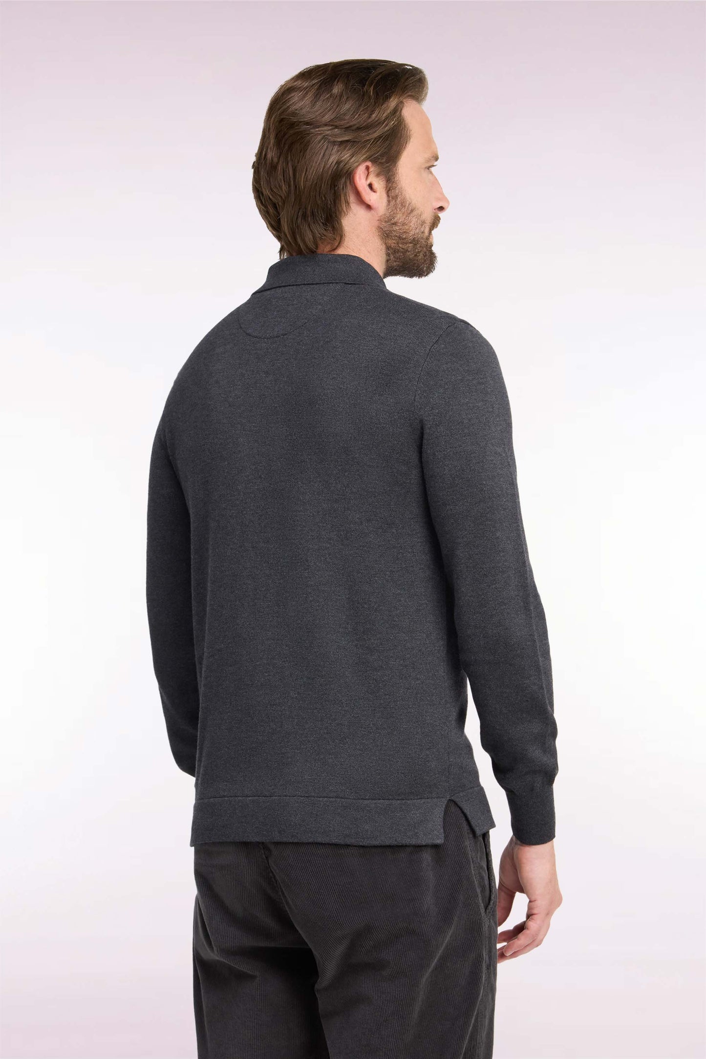 Cardigan zippé en coton et viscose gris foncé coupe droite