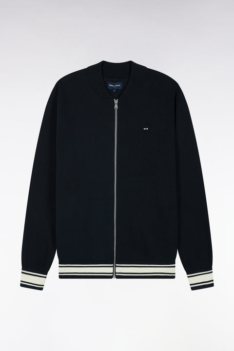 Cardigan teddy zippé en coton milano marine coupe droite - Image 2