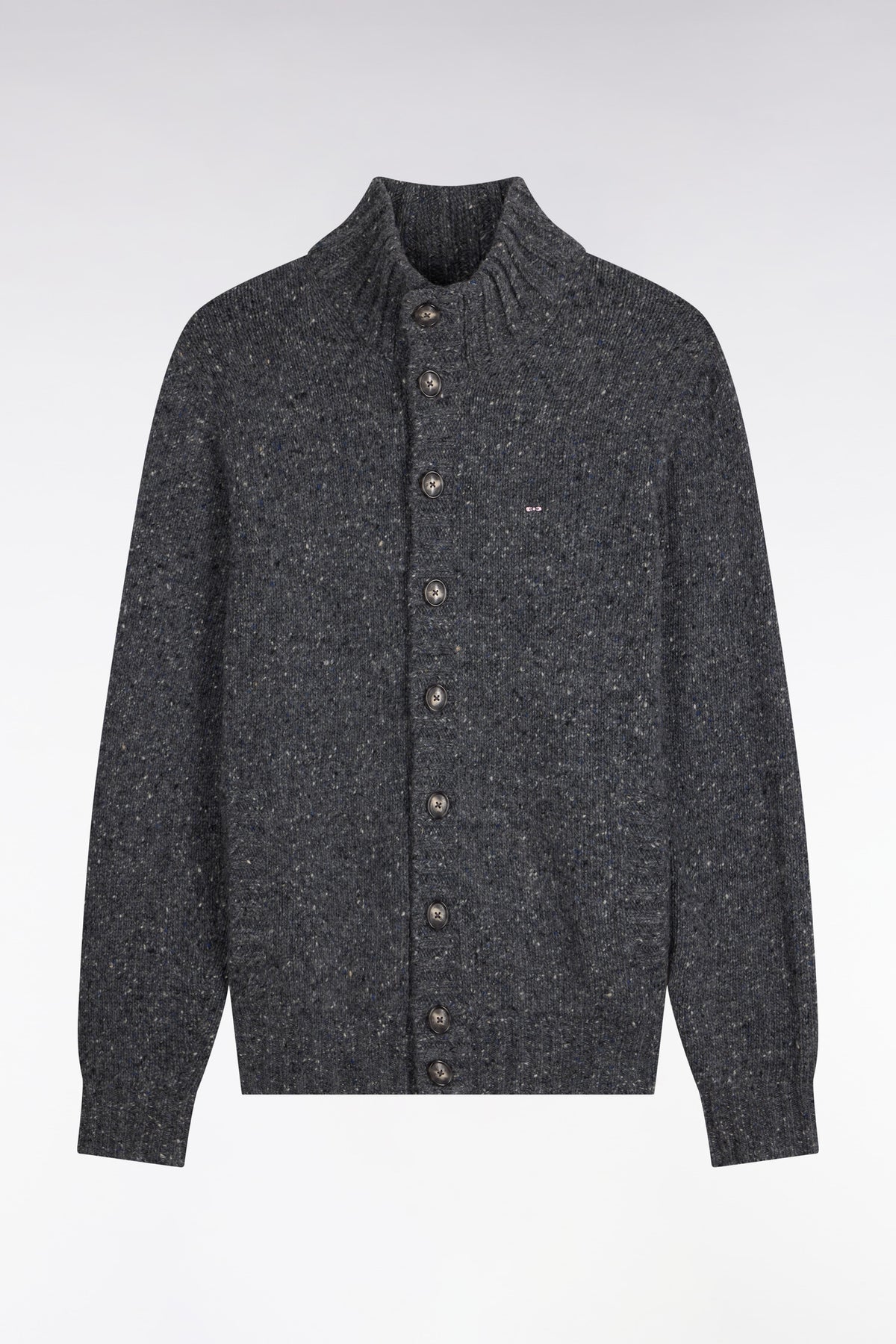 Gray heathered chunky knit straight cut buttoned cardigan
