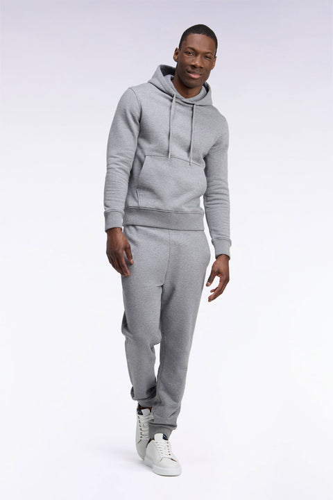 Jogging uni en molleton coton gris coupe droite - Image 1