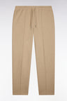 Straight cut beige stretch cotton interlock joggers