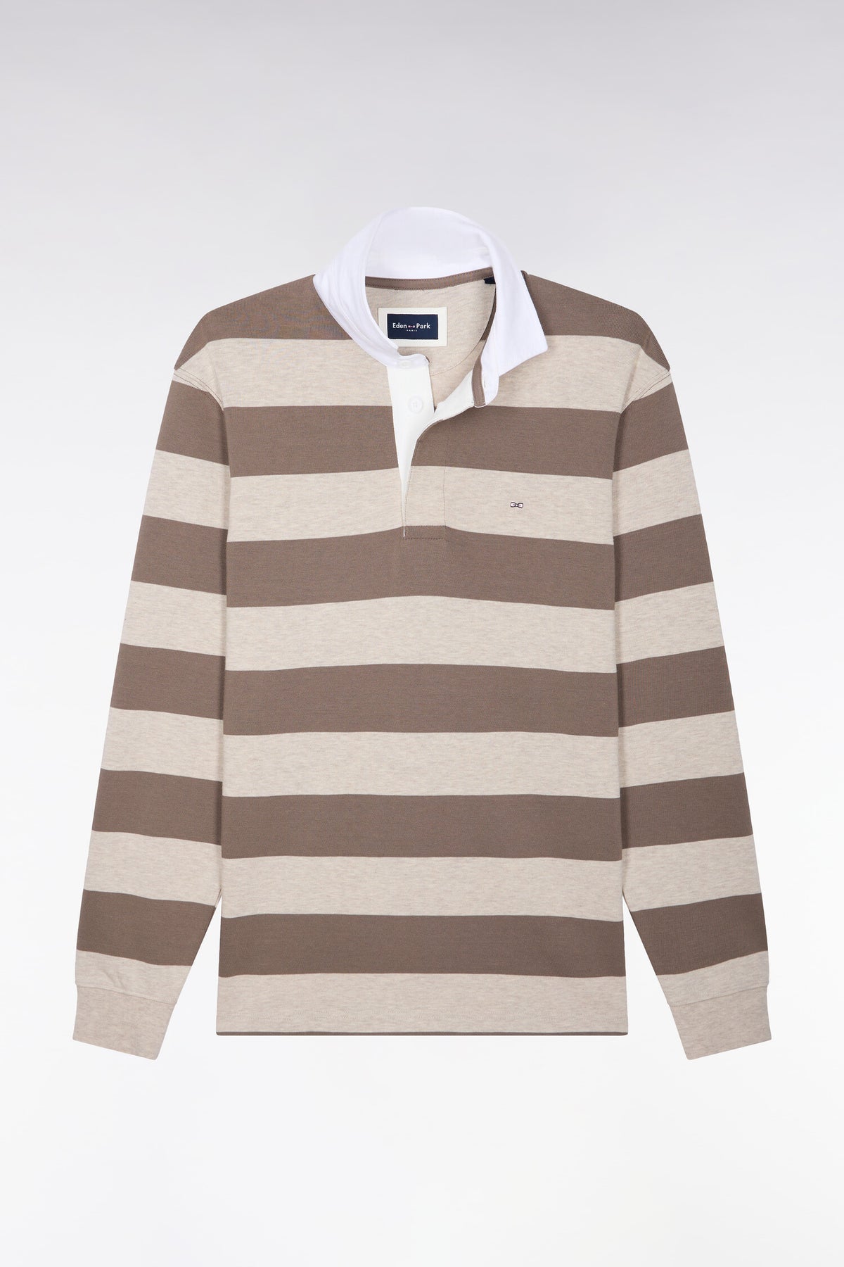 Long-sleeved jersey in beige striped cotton jersey