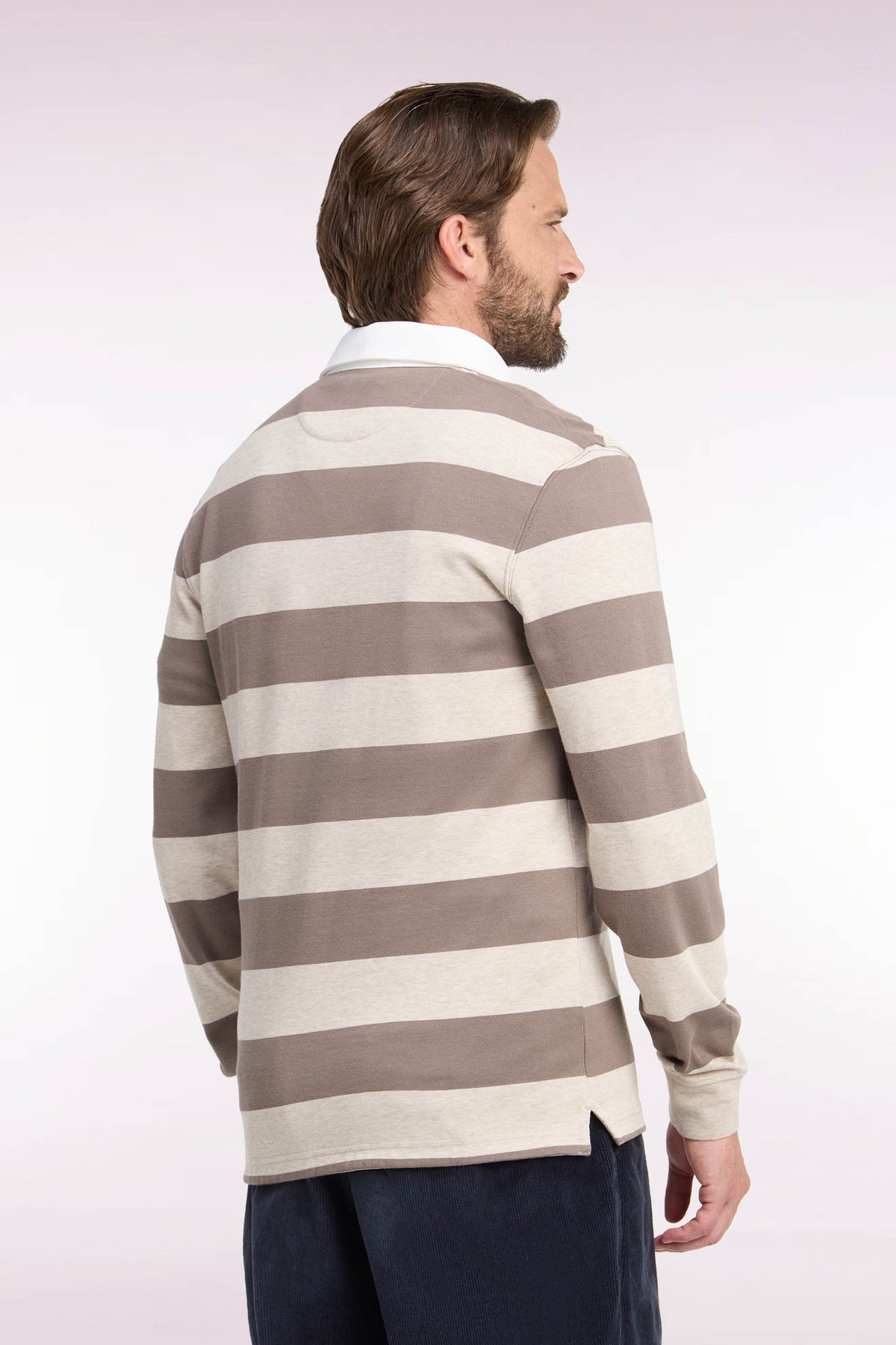 Long-sleeved jersey in beige striped cotton jersey