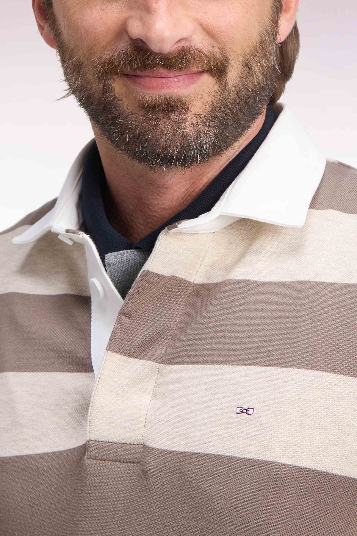 Long-sleeved jersey in beige striped cotton jersey