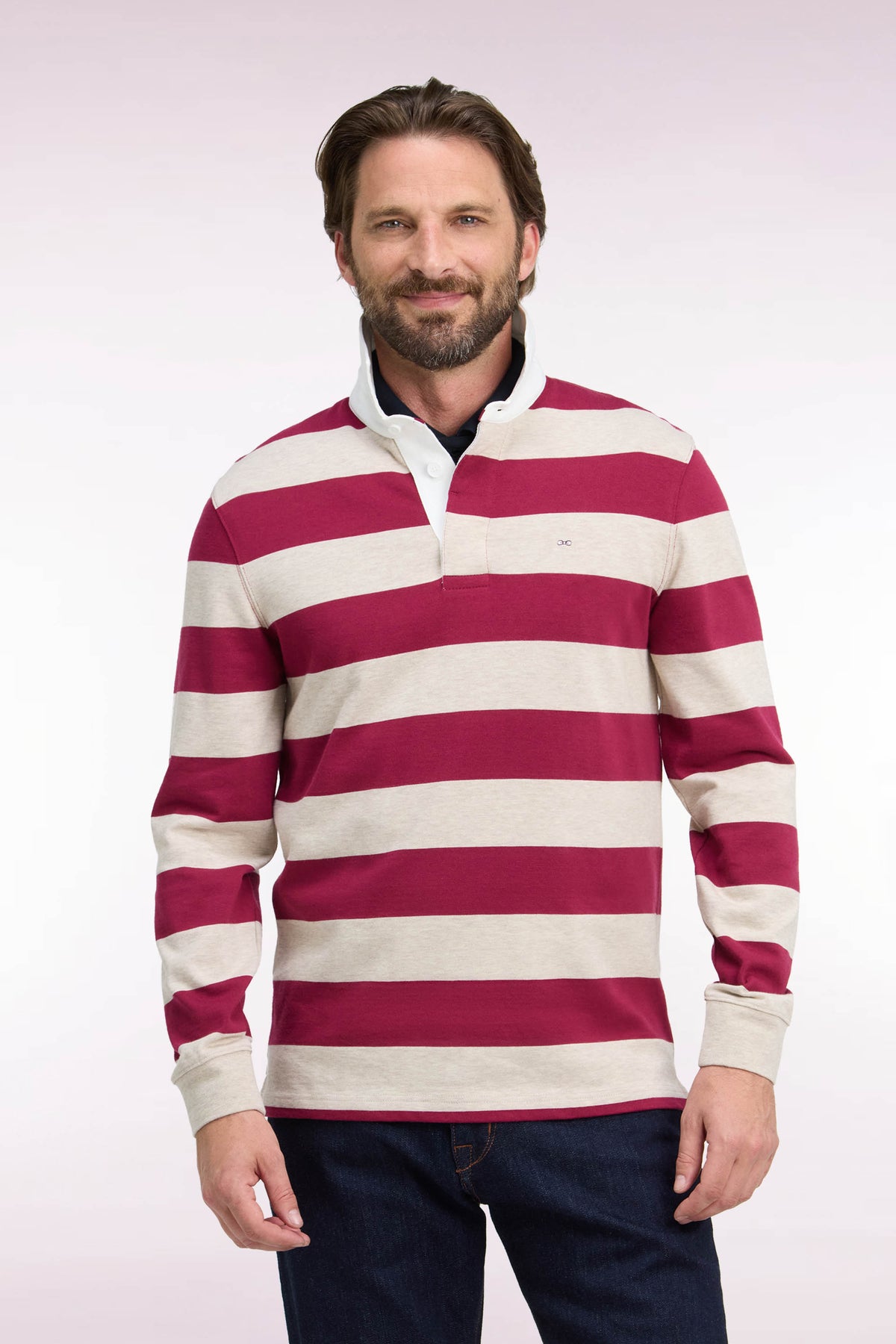 Long-sleeved jersey in red striped cotton jersey