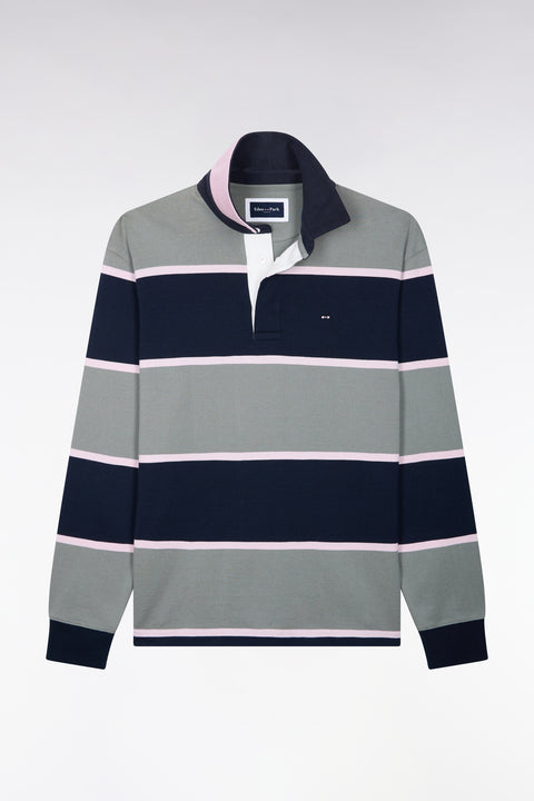 Long-sleeved jersey in khaki striped cotton jersey - Image 2