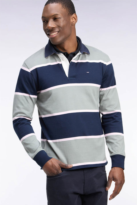 Long-sleeved jersey in khaki striped cotton jersey - Image 1