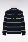 Long-sleeved jersey in khaki striped cotton jersey with back embroidery