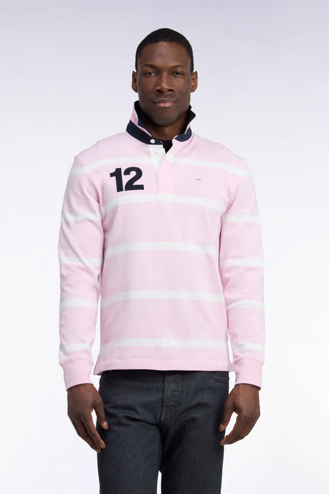 Long-sleeved jersey in pink striped cotton jersey with embroidery on the back - Image 3