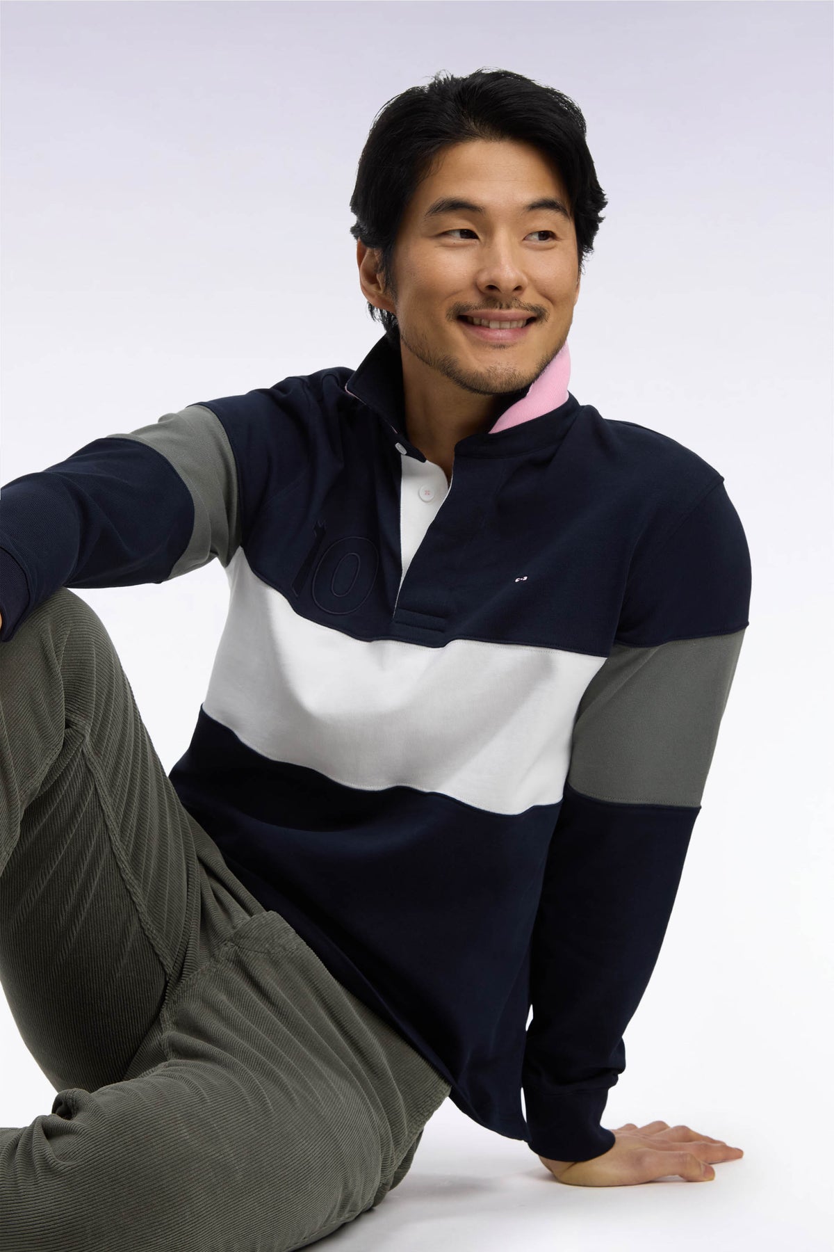 Long-sleeved jersey in khaki tricolor cotton jersey with embroidery 10