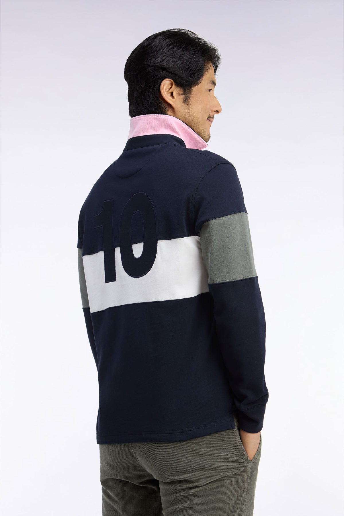 Long-sleeved jersey in khaki tricolor cotton jersey with embroidery 10