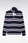 Long-sleeved jersey in navy cotton jersey with pink stripes, regular fit