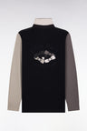 Long-sleeved jersey in dark gray tricolor cotton jersey embroidered straight cut