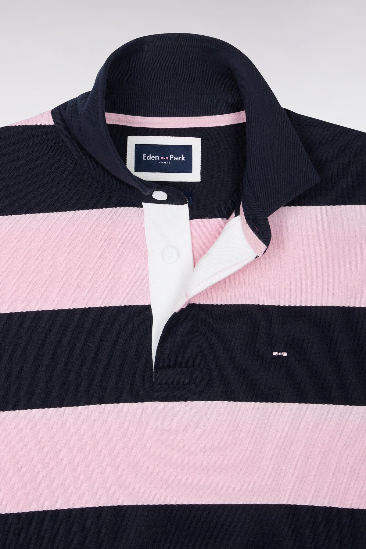 Maillot manches longues en coton rayé rose et marine coupe droite