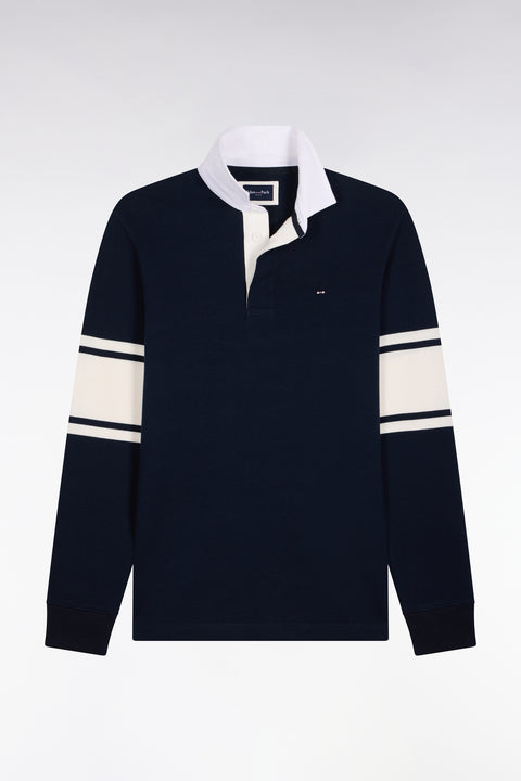 Maillot manches longues marine à détails blancs contrastés - Image 2