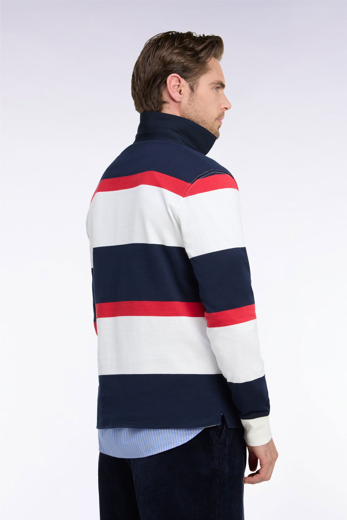 Long-sleeved navy striped jersey with badge embroidery