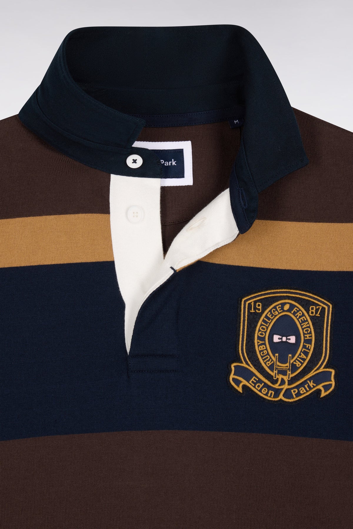 Brown striped long-sleeved jersey with badge embroidery