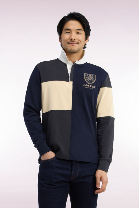 Long-sleeved jersey in gray tricolor combed cotton jersey, straight cut - Image 3