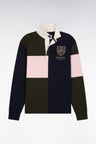 Long-sleeved jersey in straight-cut khaki tricolor combed cotton jersey